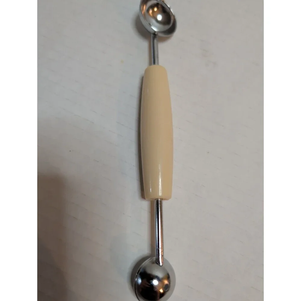 Vintage Ekco Melon Baller Plastic Tan Handle Double Ended
